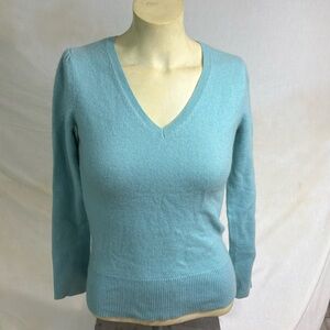 VICTOR V Neck Pullover Blue Cashmere Sweaters Women's Size Small